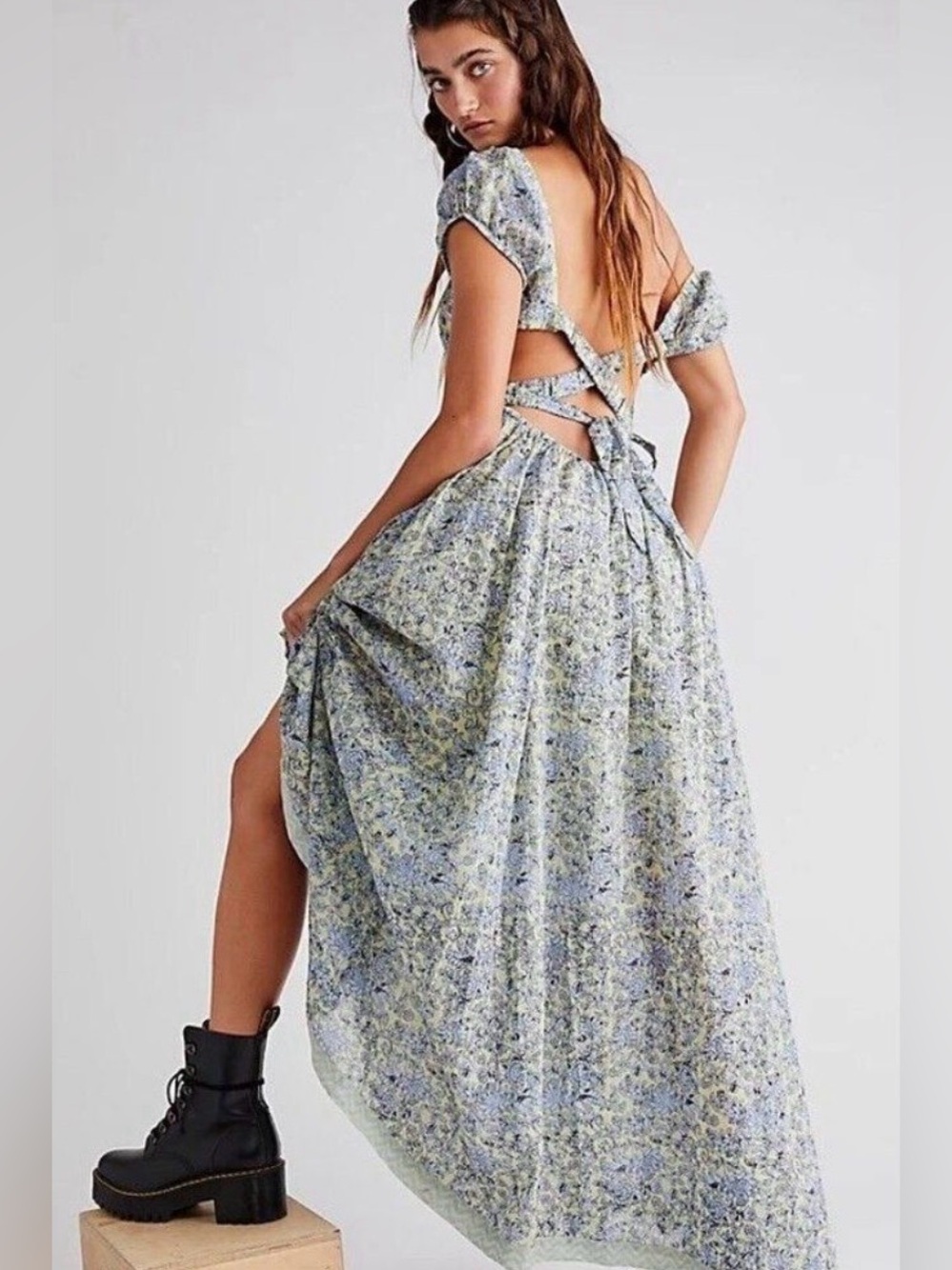 Free People smocked Ultraviolet dress in cool combo